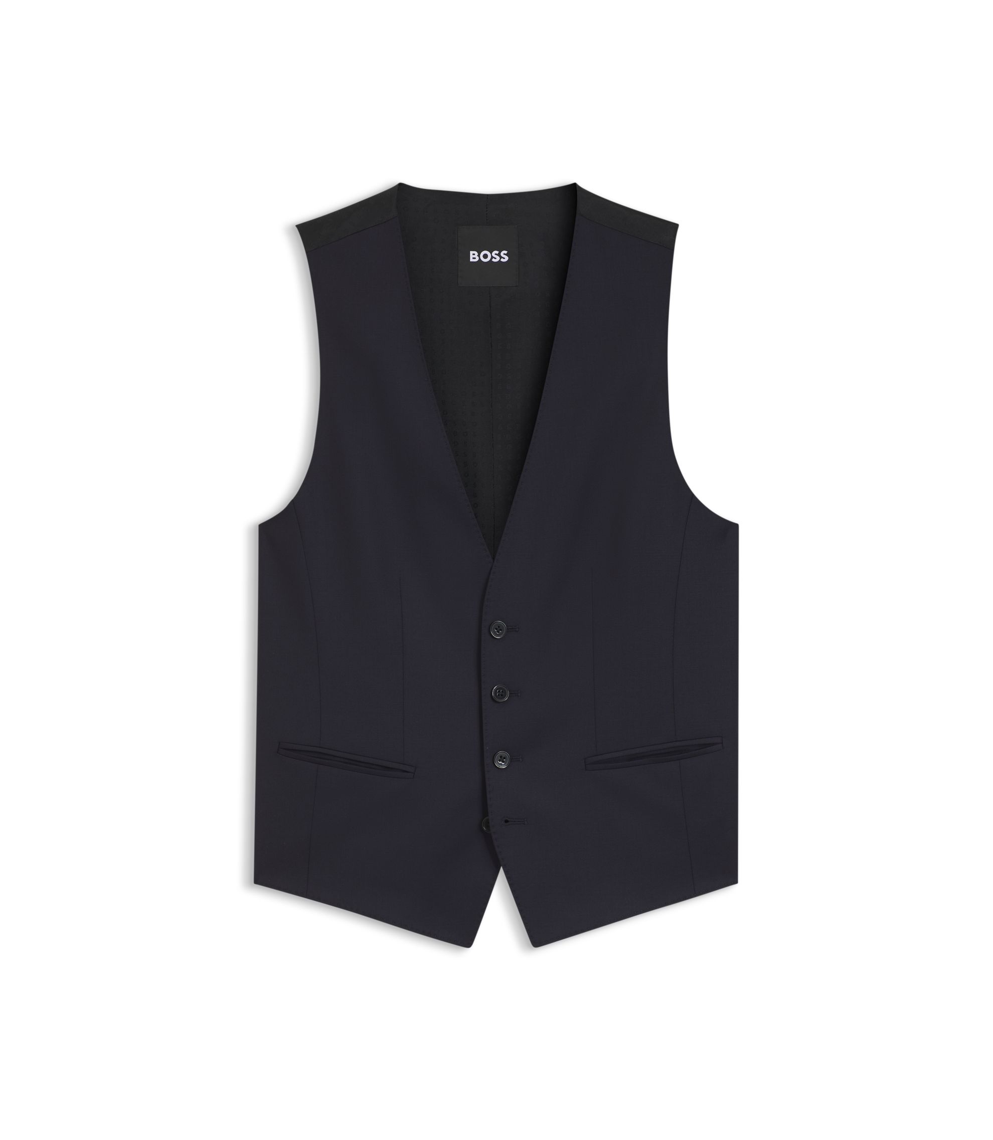 BOSS - BOSS ONE Slim-fit vest in virgin-wool serge - Dark Blue