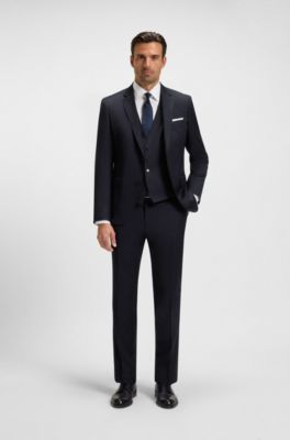 Chaleco slim fit en sarga de lana virgen, Azul oscuro