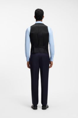BOSS ONE Slim-fit vest in virgin-wool serge, Dark Blue