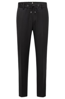 BOSS - Drawstring trousers in virgin-wool serge