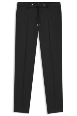 Pantalones slim fit de sarga de lana virgen, Negro