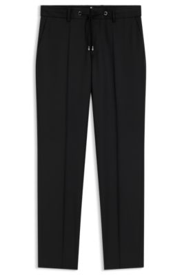 BOSS ONE Pantalones slim fit de sarga de lana virgen, Negro