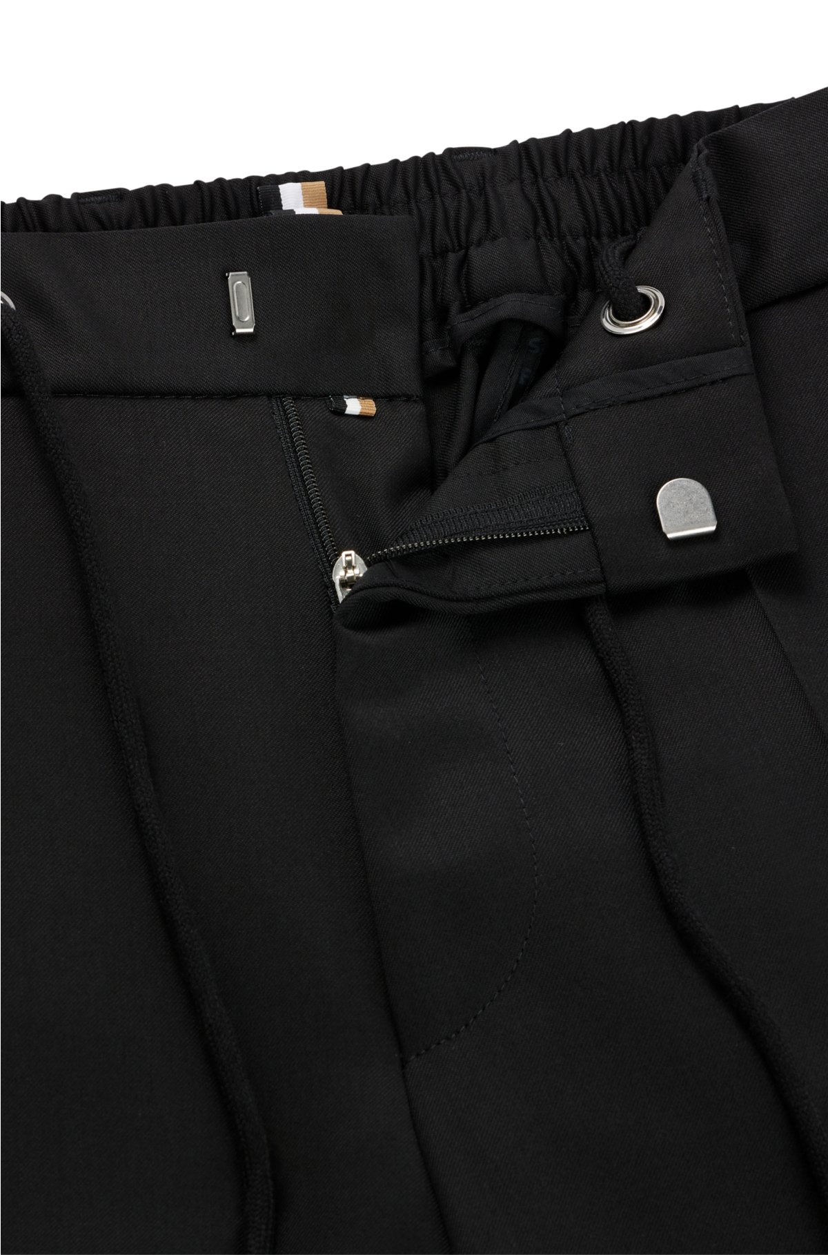 Drawstring trousers in virgin-wool serge, Black