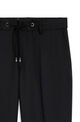 BOSS ONE Slim-fit pants in virgin-wool serge, Black