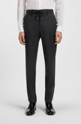 Pantalon Slim en serg&eacute; de laine vierge, Noir