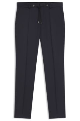 BOSS ONE Slim-fit pants in virgin-wool serge, Dark Blue