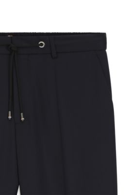 Pantalon Slim en serg&eacute; de laine vierge, Bleu fonc&eacute;