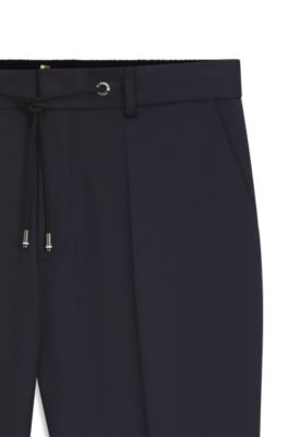 BOSS ONE Slim-fit pants in virgin-wool serge, Dark Blue