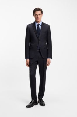BOSS ONE Pantalones slim fit de sarga de lana virgen, Azul oscuro