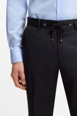 Pantalon Slim en serg&eacute; de laine vierge, Bleu fonc&eacute;