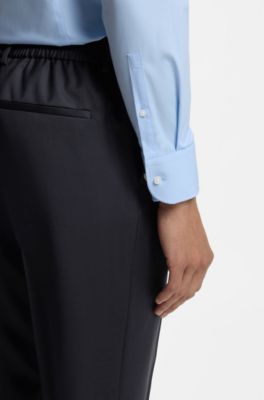 BOSS ONE Slim-fit pants in virgin-wool serge, Dark Blue
