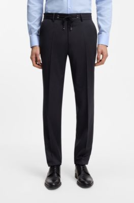 BOSS ONE Pantalones slim fit de sarga de lana virgen, Azul oscuro