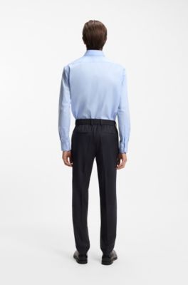 Pantalon Slim en serg&eacute; de laine vierge, Bleu fonc&eacute;