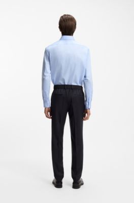 BOSS ONE Pantalones slim fit de sarga de lana virgen, Azul oscuro