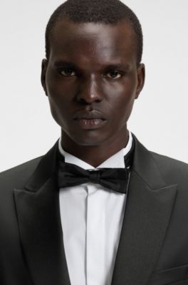 Slim-fit tuxedo jacket in wool serge, Black