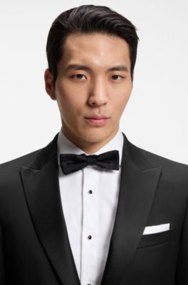 Slim-fit tuxedo jacket in wool serge, Black