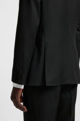 Slim-fit tuxedo jacket in wool serge, Black