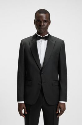 Slim-fit tuxedo jacket in wool serge, Black