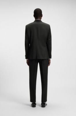 Chaqueta de esmoquin slim fit en sarga de lana virgen, Negro