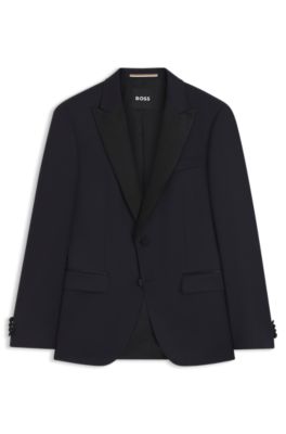 Slim-fit virgin-wool tuxedo jacket, Dark Blue