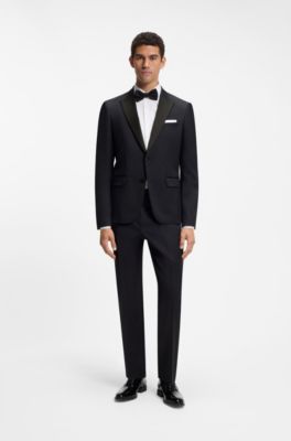 Slim-fit tuxedo jacket in virgin-wool serge, Dark Blue