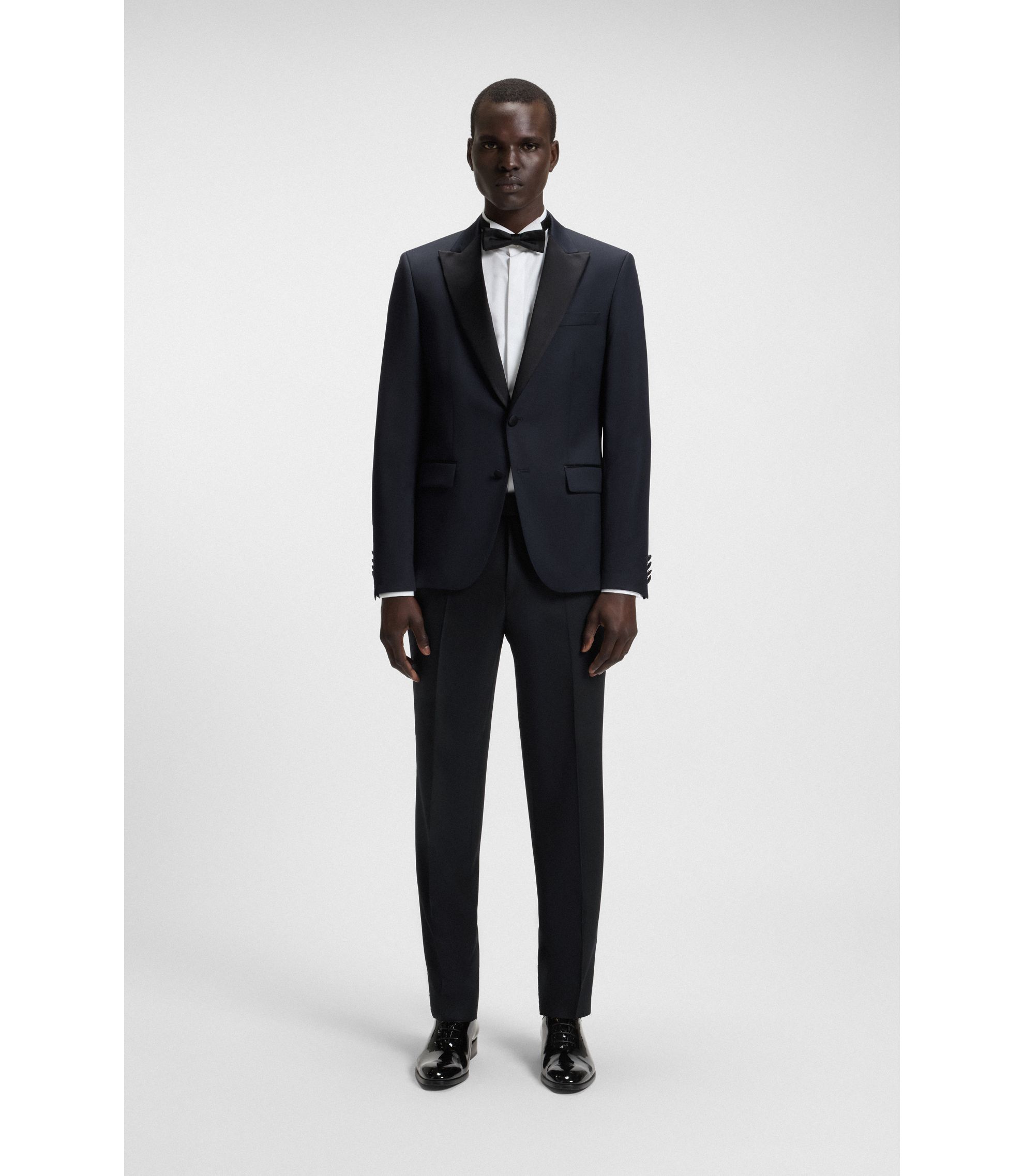 BOSS Slim-fit tuxedo jacket in wool serge Dark Blue