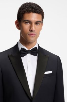 Chaqueta de esmoquin slim fit en sarga de lana virgen, Azul oscuro