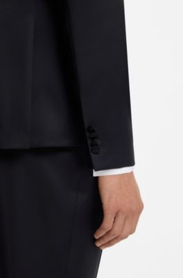 Slim-fit tuxedo jacket in virgin-wool serge, Dark Blue