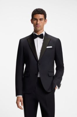 Chaqueta de esmoquin slim fit en sarga de lana virgen, Azul oscuro