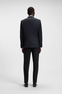 Slim-fit tuxedo jacket in wool serge, Dark Blue