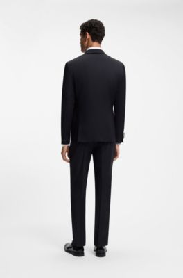 Slim-fit tuxedo jacket in virgin-wool serge, Dark Blue