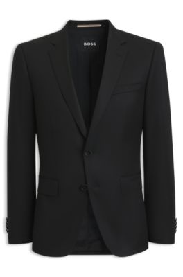 BOSS ONE Americana slim fit en sarga de lana virgen, Negro