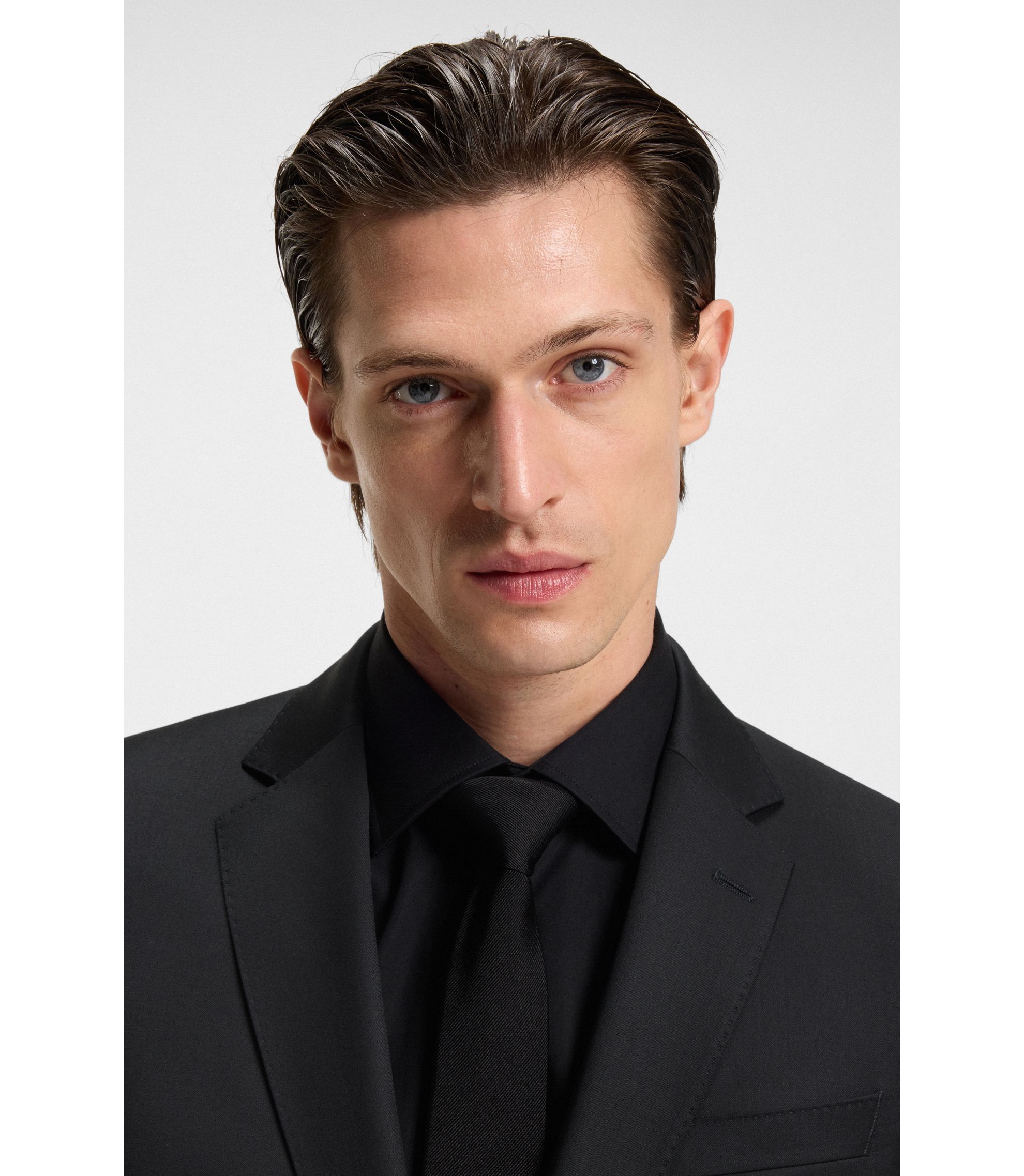 BOSS - Slim-fit jacket in virgin-wool serge - Black