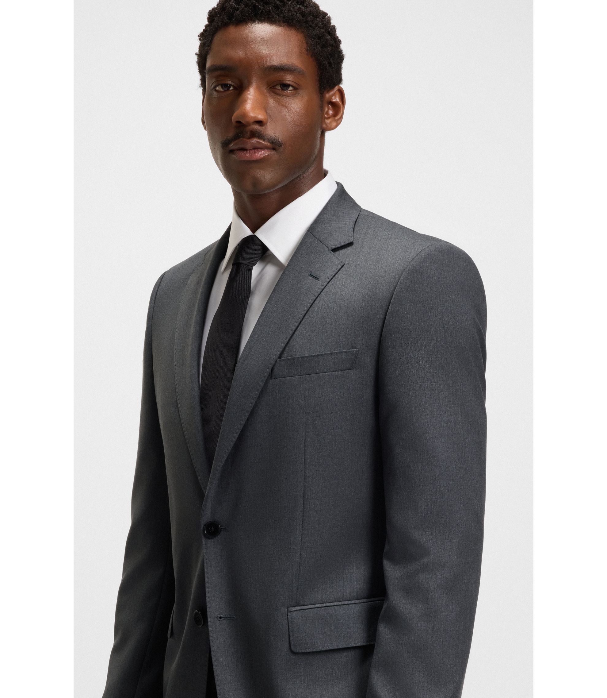 BOSS - BOSS ONE Slim-fit suit jacket in virgin wool serge - Dark Grey