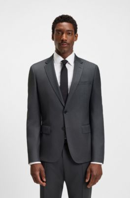 Americana slim fit en sarga de lana virgen, Gris oscuro