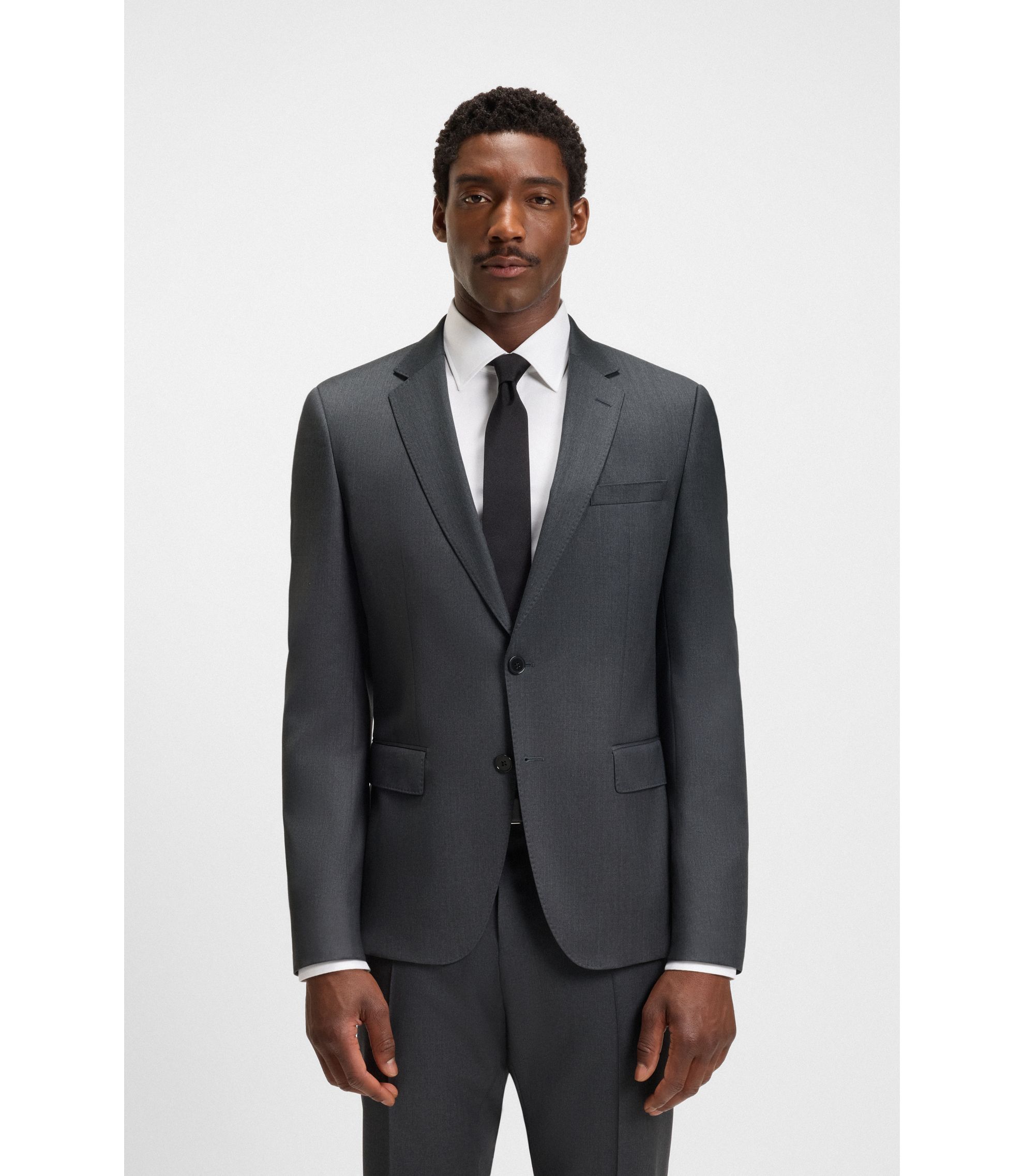 HUGO BOSS グレー 3ピーススーツ BOSS - Three-piece regular-fit suit in stretch wool - Dark Grey