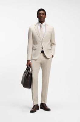 Americana slim fit en sarga de lana virgen, Beige claro