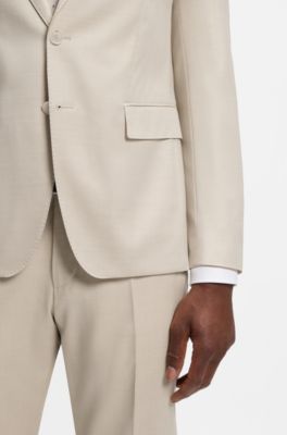 BOSS ONE - Americana slim fit en sarga de lana virgen, Beige claro