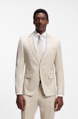 Americana slim fit en sarga de lana virgen, Beige claro