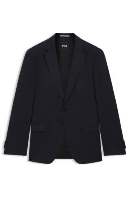 BOSS ONE Americana slim fit en sarga de lana virgen, Azul oscuro