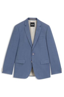 BOSS - Slim-fit suit jacket in virgin-wool serge - Light Blue