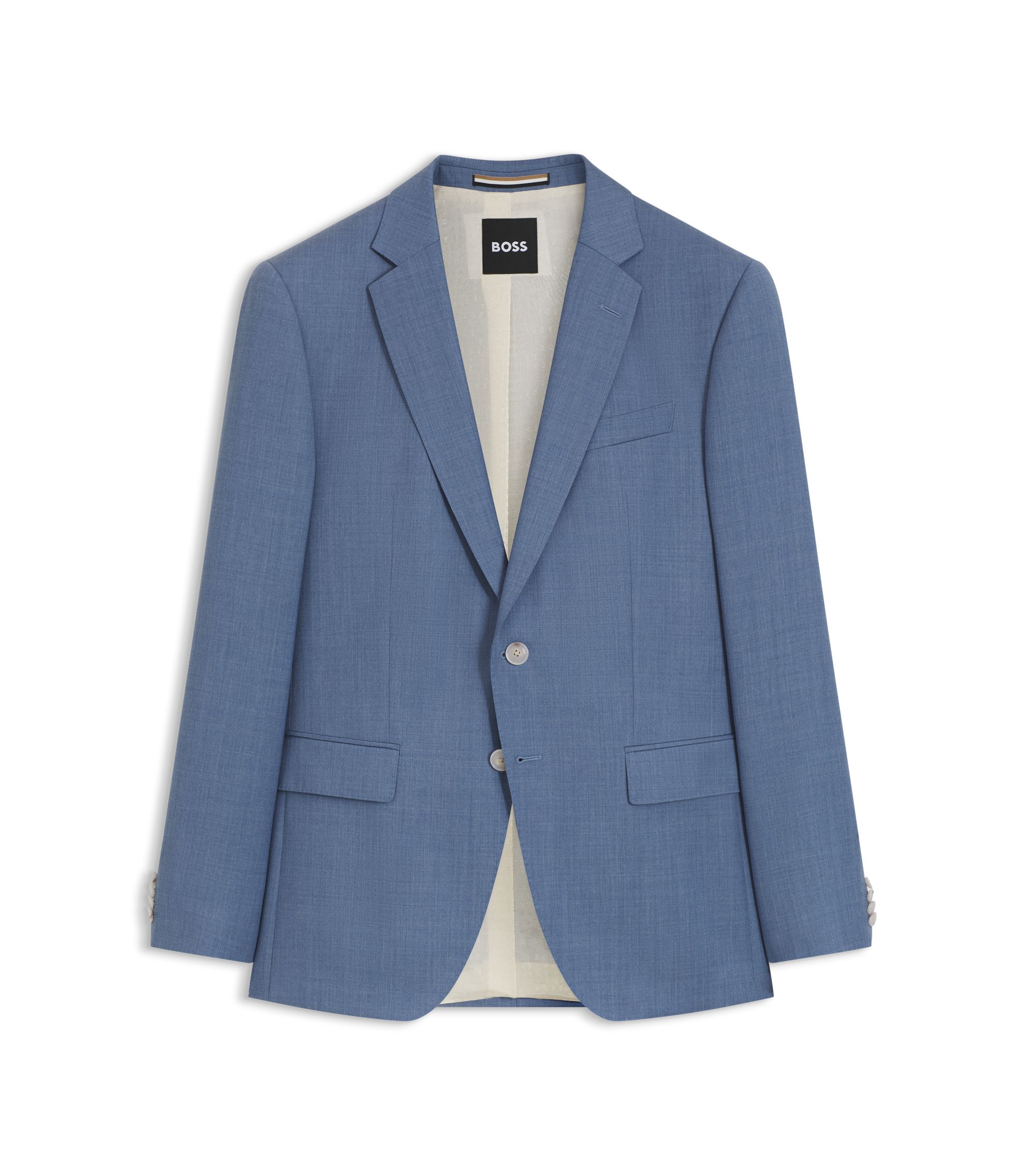 BOSS - Slim-fit jacket in virgin-wool serge - Light Blue