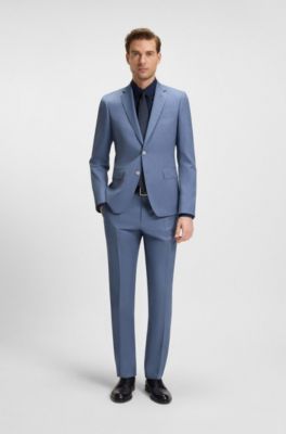 Americana slim fit en sarga de lana virgen, Celeste