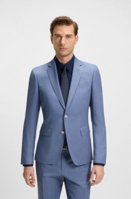 Veste de costume Slim en serg&eacute; de laine vierge, bleu clair