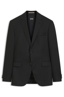 Regular-fit jacket in virgin-wool serge, Black