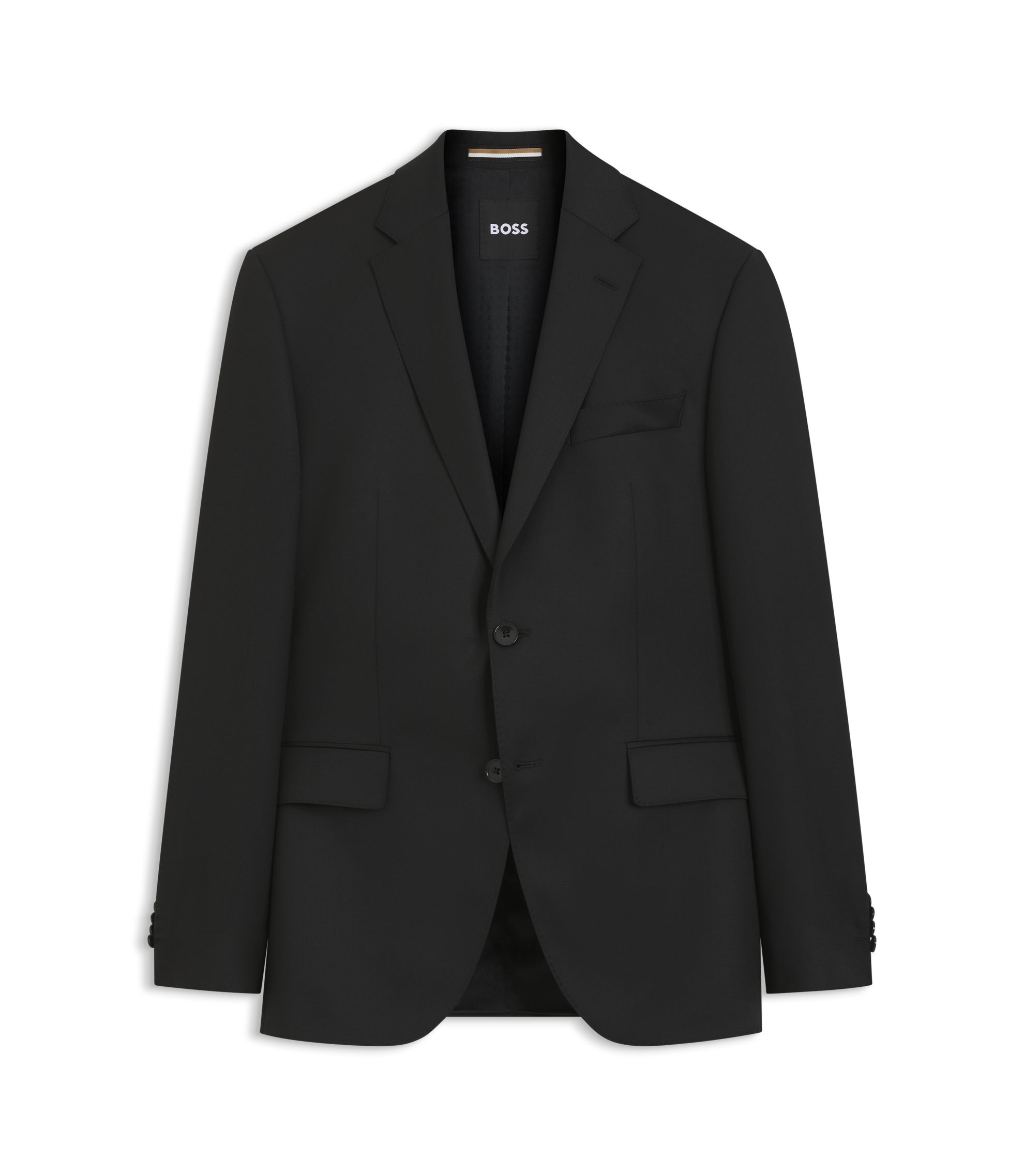 BOSS - BOSS ONE Regular-fit suit jacket in virgin-wool serge - Black