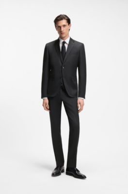 BOSS ONE - Veste de costume Regular en serg&eacute; de laine vierge, Noir