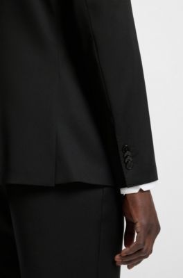 Veste de costume Regular en serg&eacute; de laine vierge, Noir