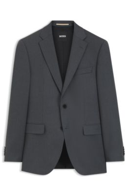 BOSS ONE Regular-fit suit jacket in virgin-wool serge, Dark Grey