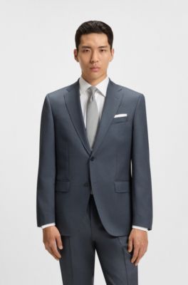 Veste de costume Regular en serg&eacute; de laine vierge, Gris sombre